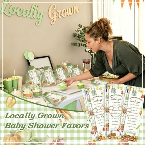 145 Pieces Locally Grown Baby Shower Gifts for Guest Farmers Market Baby On the Way Ballpoint Pens and Keychains Favors Bulk Retractable Baby Shower Pens Gender Reveal Greeting Cards Souvenirs Prizes - Image 5