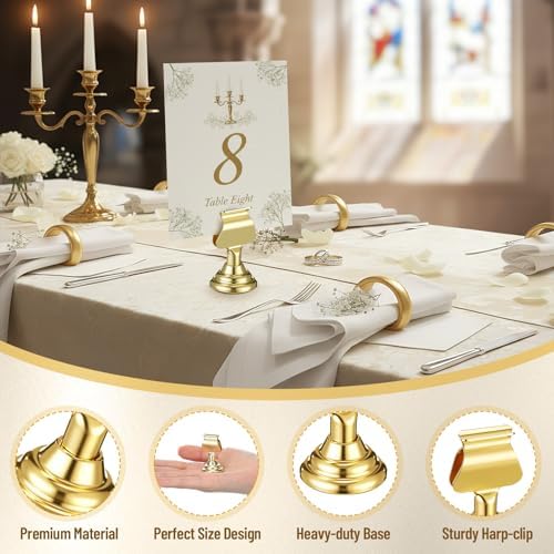 Kathfly 12 Pcs Wedding Table Number Holders Metal Gold Place Card Holder - Image 3