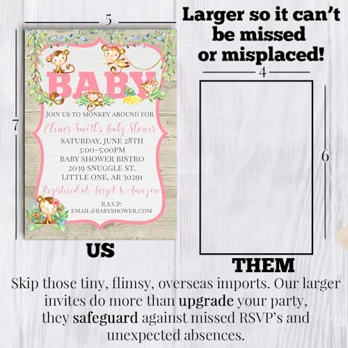 Amanda Creation Custom Baby Shower Invites Baby Girl Monkey Baby Shower Invitations 20 5x7 Custom Personalized Invitations With Envelopes - Image 7