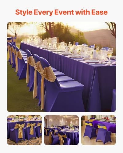 VEVOR Chair Covers, Polyester Spandex Chair Cover, Stretch Slipcovers for Wedding Party Dining Banquet Flat-Front Chair Covers (Purple-c, 50PCS) - Image 2