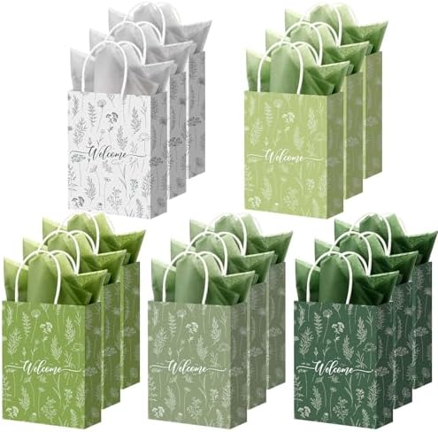 Kolldenn 50 Sets Green Wildflower Gift Bags Bulk with Tissue Paper by Unknown
