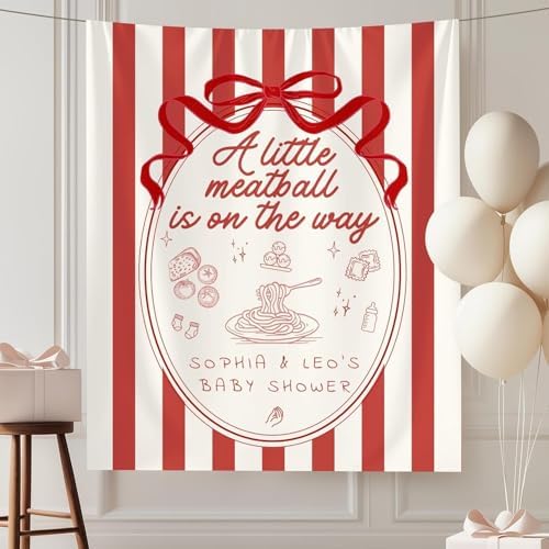 Little Meatball Baby Shower Banner Decor - A Little Meatball is on the Way Welcome Sign, Italian Pasta Theme Backdrop, Gender Neutral Baby Sprinkle Party Banner, Red Stripe Wall Tapestry Sign by Unknown