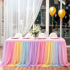 Rainbow Tablecloth for 6 Foot Rectangle Tables with Tulle Table Skirt - Image 7