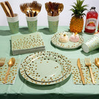 350pcs Sage Green Paper Plates and Napkins Set, Disposable Sage Green and Gold Polka Dot Party Plates Cups For Baby Shower Birthday Wedding Party Supplies and Decorations, Serve 50 - Image 4