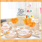 Dandat 350 Pcs Baby Shower Plates Set Baby Shower Party Supplies Serves 50 Tableware Sets Include Plates Napkin Cup Forks Knives Spoons Disposable Dinnerware(Little Pumpkin,Orange) - Image 5