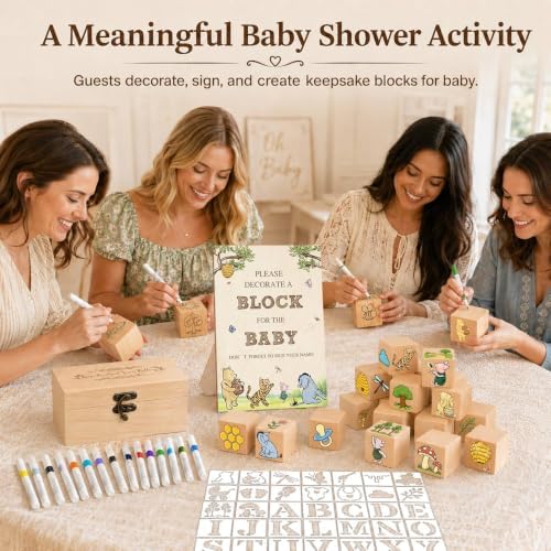 Classic Winnie Bear Baby Shower Games Blocks to Decorate for 52 Guests - Image 4