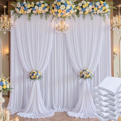 60×14 ft White Wrinkle Free Backdrop Curtain, Soft Silky Polyester Wedding Drapes 12 Panels 14ft Height Photo Backdrop Curtains for Parties Birthday Baby Shower Photography Background Cloth by ENJOYYOURPARTY