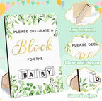 Baby Shower Blocks Game Set with Wooden Box, Acrylic Markers & Wooden Sign for Baby Shower Games, Gender Reveal & Decorations (GreenLeaves) - Image 5