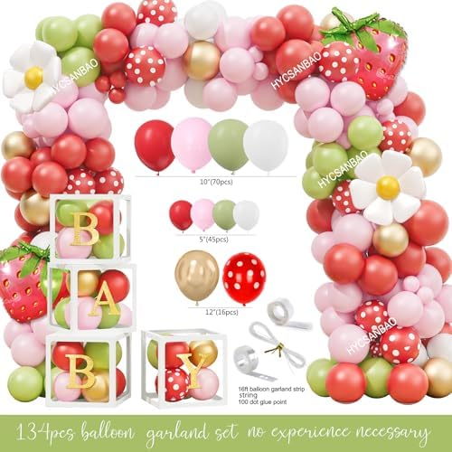 Strawberry Baby Shower Decorations Party Supplies, A Berry Sweet Baby Is On The Way Decor, It's a Girl Gender Reveal, Baby Shower Backdrop Balloon Arch Box Mom to Be Sash Tablecloths Cake Topper - Image 3