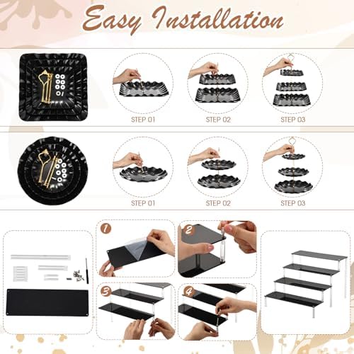 LemonRoad 19 Pcs Cupcake Stand Holder Dessert Table Display,Black and Gold - Image 3