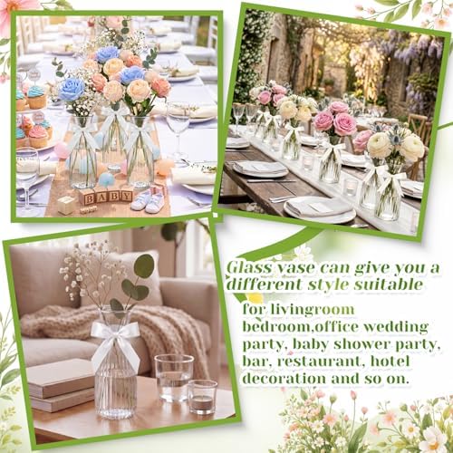 LemonRoad 12 Pcs Vintage Plastic Vases for Centerpieces Small Clear Flower Vase with Beige Ribbon for Farmhouse Wedding Housewarming Pink Birthday Party Favors Rustic Home Tabletop Decoration - Image 5