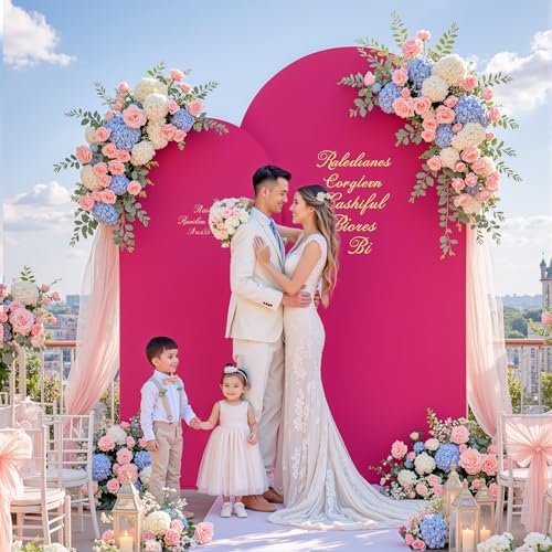 Hot Pink Arch Backdrop Cover Set of 2 Birthday Party Arch Covers 7.2 and 6ft Wedding Arch Cover Stretchy Backdrop Bridal Baby Shower Birthday Party Photo Background - Image 4