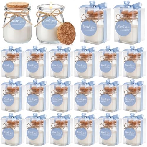 MTLEE 20 Sets Wedding Candle for Guests Blue Glass Jars Bridal Shower Favor by MTLEE
