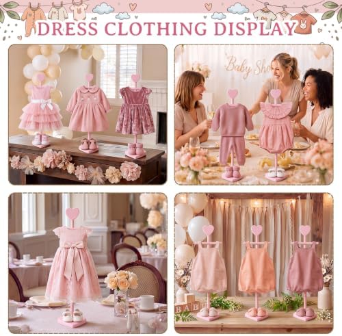 Fuutreo 2 Packs Baby Clothes Display Stands Heart-Topped Baby Shower Centerpiece Babies Clothes Rack with Bow Wooden Adjustable Outfit Hangers Display for Layette Dress, Hand Assembled (Pink) - Image 7