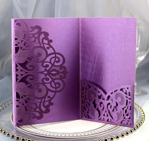 50PCS 3D Lace Flower Laser Cut Wedding Invitation Cards with Envelope Blank Inner Sheet Hollow Out Flower Shape Invitations for Wedding Quinceanera Birthday Shower Engagement Party 08 - Image 3