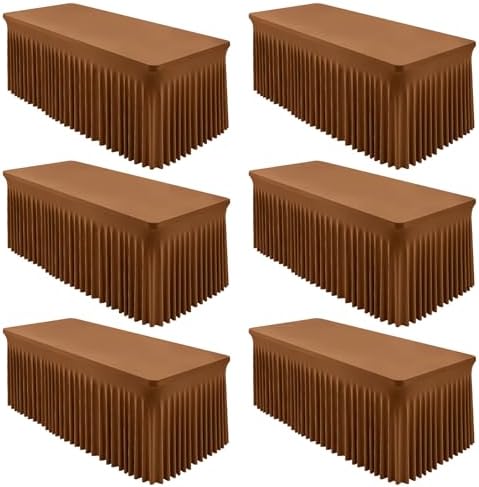 Shillance 6 Packs Brown Spandex Tableclothes for 6 Foot Rectangle Table, Spandex Table Covers 6FT Stretch Table Skirts Wrinkle Free Fitted Table Cloth for Event, Wedding, Banquet & Parties by Shillance