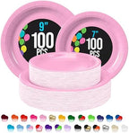 Party Solids Exquisite Pink Paper Plates Disposable Heavy Duty 200 Pcs - 100-7 & 100-9 Pink Disposable Plates for Party Heavy Duty 350 GSM for Birthday Supplies by PartySolids
