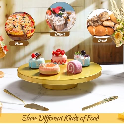 Wenqik 14 Inch Gold Cake Stand Metal with Knife Spatula Set, Gold - Image 4