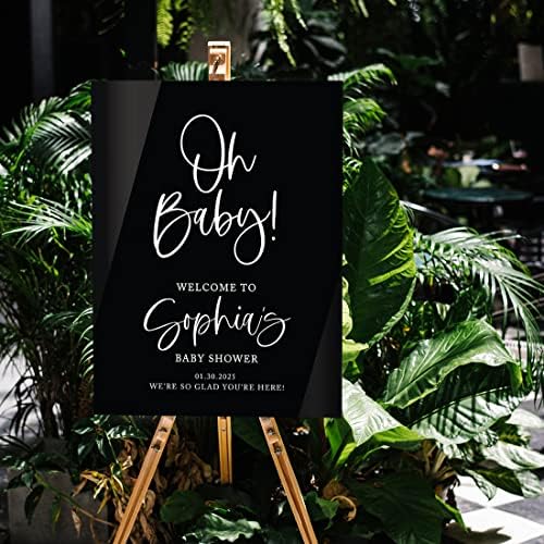 Andaz Press 16"x20" Black Acrylic Personalized Baby Shower Welcome Sign, Gender Neutral Large Oh Baby Sign for Easel Stand, Baby Shower Decorations - Image 3