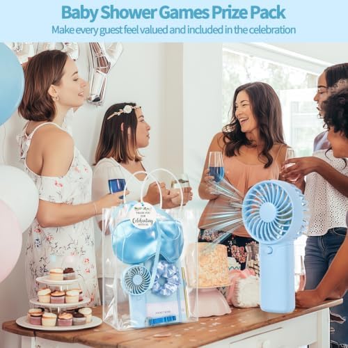6 Set Summer Baby Shower Prizes for Game Winners, Blue Handheld Fan Favor - Image 5