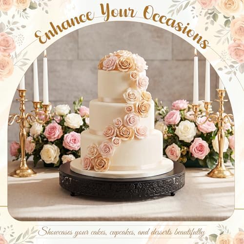 Wenqik 18 Inch Black Cake Stand Set Metal Round Cupcake Dessert Stand with Cake Cutting, Flower Spatula Wedding Cupcake Pastry Display Candy Holder Display for Wedding Party Birthday Baby Shower - Image 6