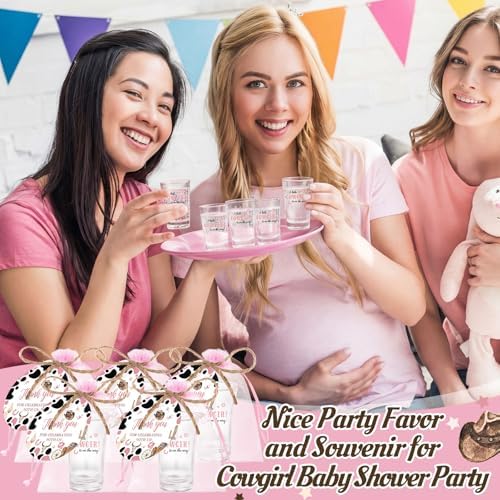 Funnymoom 50 Sets Cowgirl Baby Shower Favors for Guests Souvenir A Little Cowgirl is On The Way Acrylic Clear Shot Glasses Thank You Tags with Organza Bags for Wild West Rodeo Theme Birthday Party - Image 4