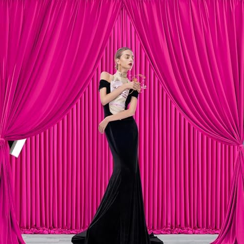 10x10ft Hot Pink Backdrop Curtain for Wedding Parties Wrinkle Free Fabric Fuchsia Drapes Backdrop Decoration for Baby Shower Birthday Photography Decoration 2 Panels, 5ft x 10ft - Image 2