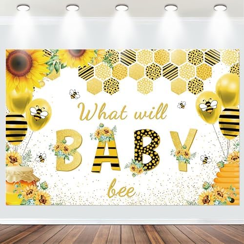 Fabric 10x8ft Bee Baby Shower Backdrop Honey Bee Themed Baby Shower Party Decoration Photography Background Sunflower Honeycomb What Will Baby Bee Gender Reveal Party Banner Decor by NECSOLE