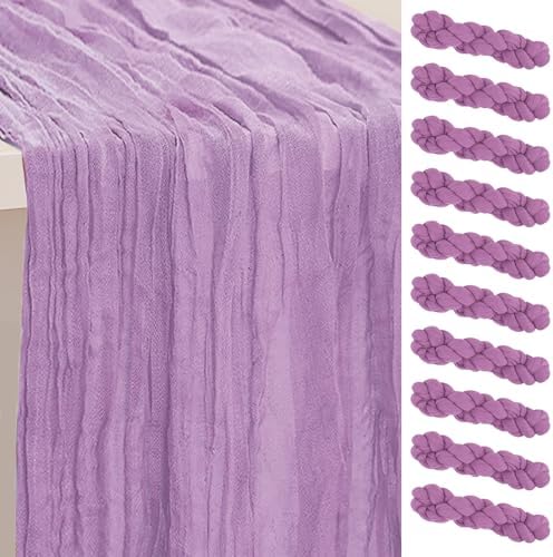 10 Pack Lilac Cheesecloth Table Runner 35x120 Inch 10Ft Rustic Gauze Cheese Cloth Table Runner Sheer Cheesecloth Table Runners for Wedding Party Bridal Shower Decoration by SuBleer
