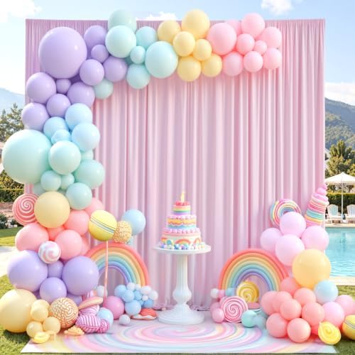 10ftx10ft Wrinkle Free Light Pink Backdrop Curtains for Parties, Silky Polyester Photo Backdrop Drapes 2 Panels 5x10ft Back Drop Cloth for Wedding Birthday Baby Shower Photography Background - Image 4