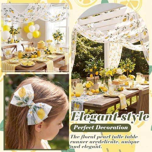 Mindsoft 3 Pcs Lemon Table Runner, 10ft Summer Tablecloth Yellow Lemon Party Decorations Gauze Embroidery Tulle Lace Runner for Table Wedding Birthday Bridal Baby Shower Holiday Dining Decor DIY - Image 5