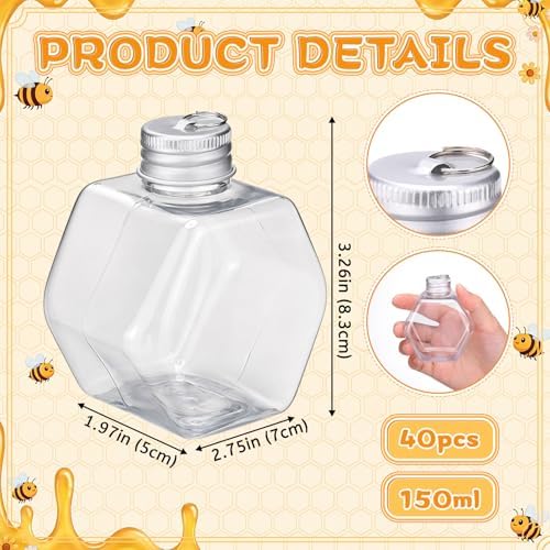 FoldTier 40 Pcs Bee Party Favors, 5 oz Mini Hexagon Honey Jars, Small Honey Dispenser with Leakproof Lids, Empty Refillable Container for Bee Themed Birthday Baby Shower Party Supplies - Image 2