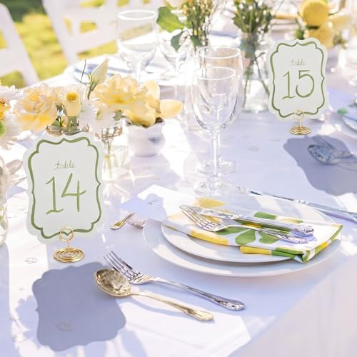 Eaasty 20 Pcs Watercolor Table Numbers 1-20 with Holders for Wedding, Green - Image 4