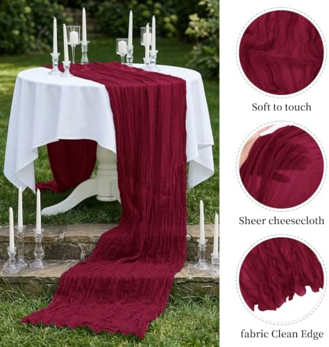 20 Pack Burgundy Red 17 x 108 Inch Cheesecloth Table Runner - Boho Gauze Sheer Fabric for Wedding Baby Shower Party Home Decor - Image 4