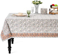 Ridhi Block Print Brown Meadow Vine Rectangle Cotton Tablecloth 120" x 60" Reusable Table Cover Decorative Everyday Use for Dining, Farmhouse, Home Gift for Spring, Easter, Valentine by Ridhi