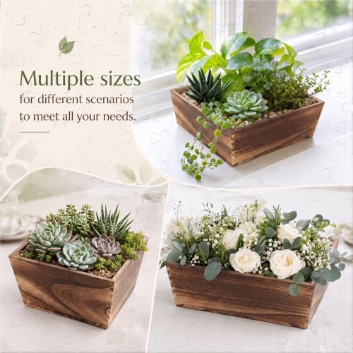 Dandat 4 Set 12 Inch Wooden Flower Box Rustic Table Centerpieces,Dark Brown - Image 6