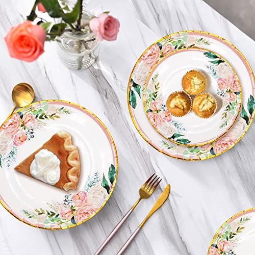 Boosolo Floral Party Supplies - Paper Plates and Napkins Sets for 50 Guests - Include Floral Party Disposable Paper Dinner Plates, Napkins for Baby or Bridal Shower, Birthday, Wedding - Image 7