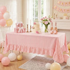 Eternal Beauty Striped Ruffled Tablecloth 52x70 Inch Pink White - Image 5