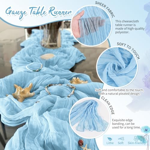 Showgeous 20 Pack Baby Blue Cheesecloth Table Runner, 17 x 108 Inches - Image 3