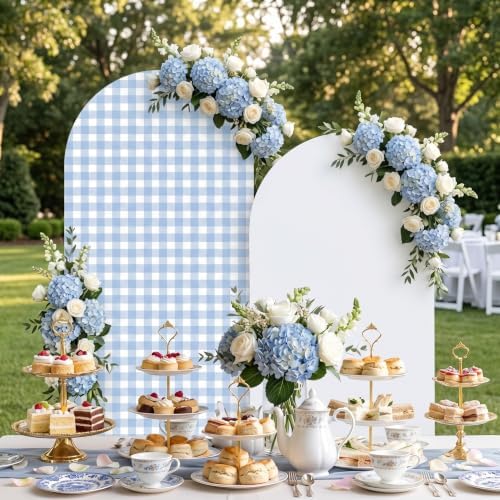 Tegeme 2 Set Gingham Arch Backdrop Cover 7.2ft 6.6ft Arch Cover, Blue,White - Image 6