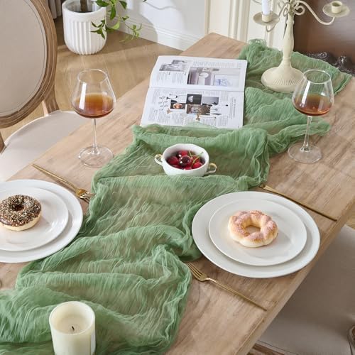3 Pack Sage Green Cheesecloth Table Runners, 120 Inch 10Ft Moss Gauze Table Runner for Wedding Birthday Party Baby Shower Centerpiece Home Decorations - Image 5