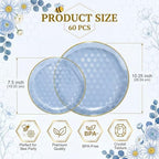 Festiva 60PCS Clear Blue Gold Plastic Plates - Heavy Duty Fancy Disposable Plates With Gold Rim -serve for 30 guests Include Each 30PCS 10.25" & 7.5" Honeycomb Design Plates for Party(Blue) - Image 2