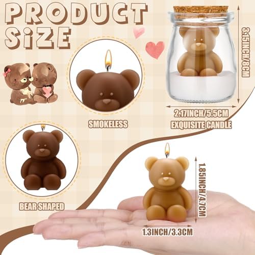MTLEE 20 Sets Bear Baby Shower Favors Party Candle White Brown - Image 6