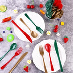Kochorie 300 Pieces Christmas Plastic Silverware Heavy Duty Plastic Cutlery Set Heavyweight Disposable Flatware Includes Christmas Spoons Knives Forks for Christmas New Year Party - Image 4