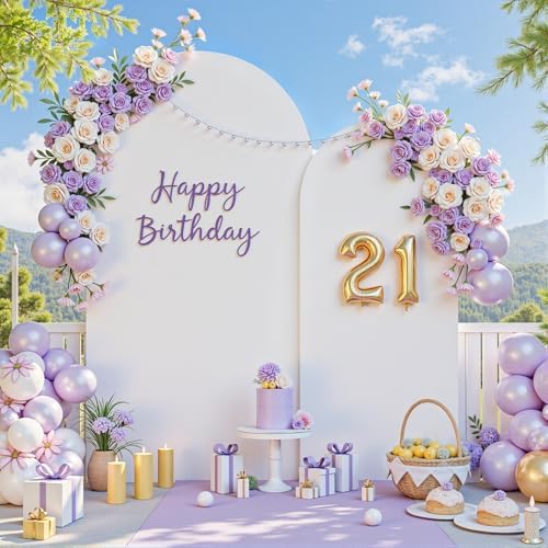 7.2FT & 6FT Arch Backdrop Cover, White & Pink Wedding Arch Covers, Spandex Arch Covers Stretchy Backdrop for Bridal Shower Baby Shower Birthday Decoration - Image 2