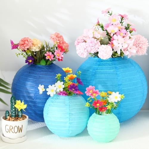 Treela 48 Pcs Paper Lanterns Party Decorations Round, Blue Series - Image 4