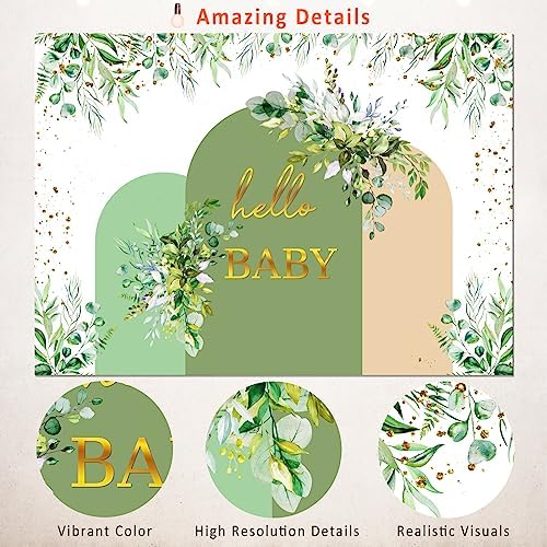 Greenery Boho Arch Baby Shower Backdrop Banner Decoration,Sage Green Oh Baby Banner Sign Backdrops Eucalyptus Leaf Photography Background for Neutral Woodland Baby Shower Party Decor Photo Prop 10x7ft - Image 2