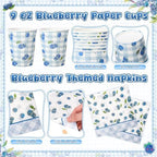 Honeydak 210 Pcs Blueberry Party Supplies for 30 Guests, Includes Plates, Cups, Napkins, Cutlery - Blueberry Checked Birthday Tableware Decorations for 1st Birthday, Summer Fruit Party - Image 5