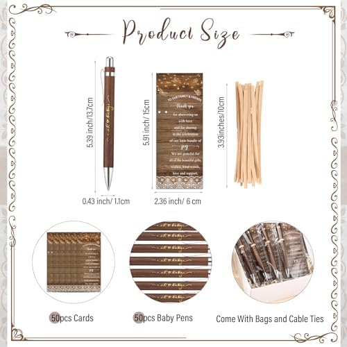 Spakon 50 Sets Rustic Baby Shower Pens for Guests with Baby Shower Bookmarks Favors Walnut Bamboo Ballpoint Pens Return Gifts Game Prizes Souvenirs Thank You Gifts Gender Reveal Party - Image 2