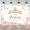 10x8ft Baby Shower Backdrop A Little Princess is on Her Way Photography Background Gold Crown Pink Floral Giltter Dots Girl Princess Party Banner Decorations Newborn Photo Booth Prop by ASDCXZ
